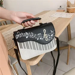 Embroidered Piano Keys Square Tote Bag High Quality Pu Leather Women's Designer Handbag Small Shoulder Messenger Bag