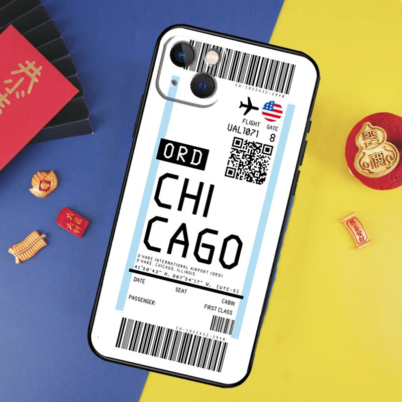 London New York Miami Flight Ticket Phone Case For iPhone 14 15 16 Pro Max X XR XS Max Plus 11 12 13 Pro Max Back Cover