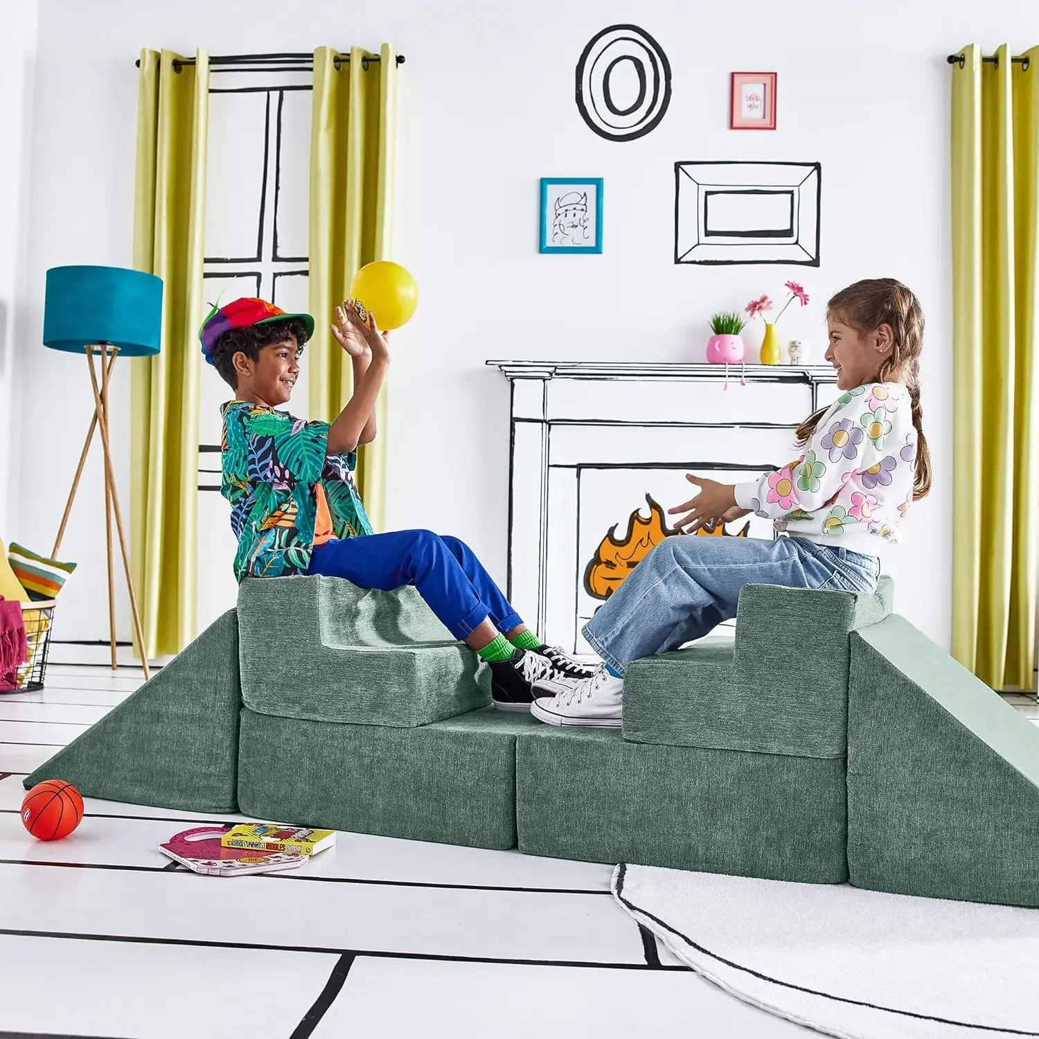 Kids and Toddler Play Gym, Playroom Couch Set, Durable Modular Design, Green Meadows