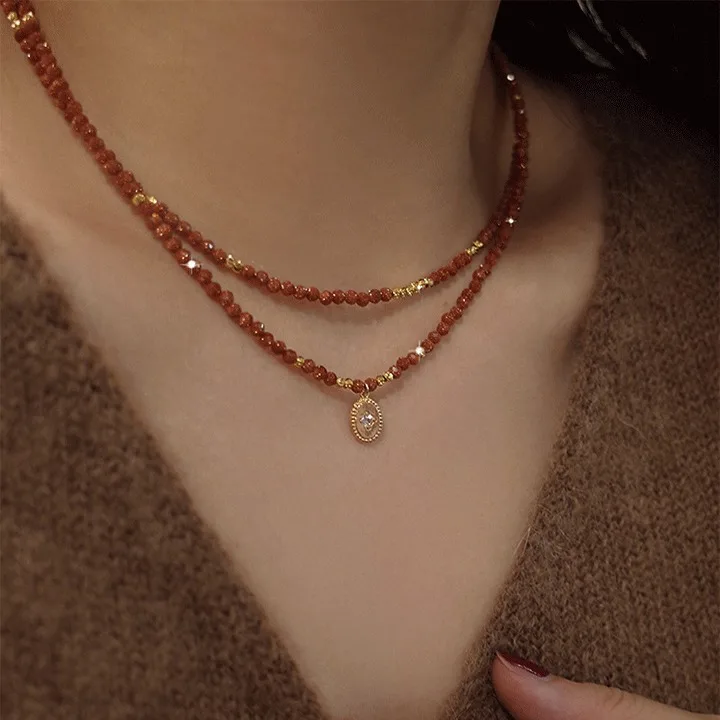 Extremely Fine 2.5mm Natural Facet Sands Necklace Niche Light Luxury Retro Clavicle Chain High-grade Necklace Chain For Women‘s