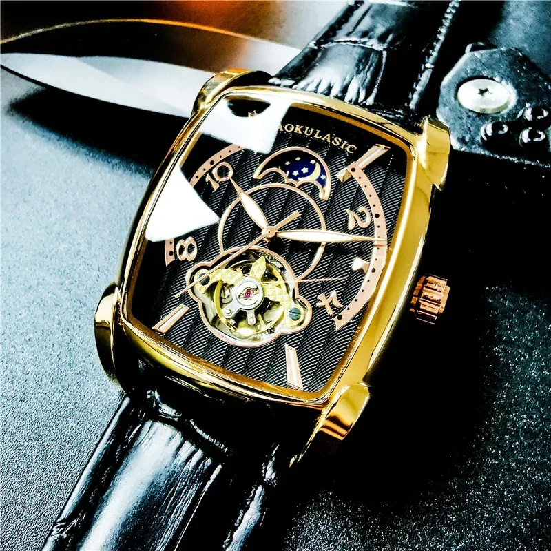 AOKULASIC Men Mechanical Wristwatches Automatic Mens Top Brand Fashion Waterproof Luxury Man Watch Tourbillon erkek kol saati