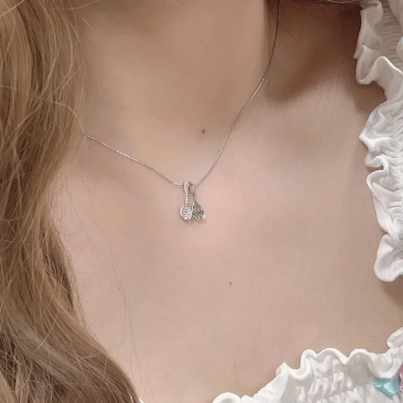 Creative 925 Sterling Silver Zircon Spoon Fork Pendant Necklace for Woman Geometric Designer Collarbone Chain Jewelry Accessory