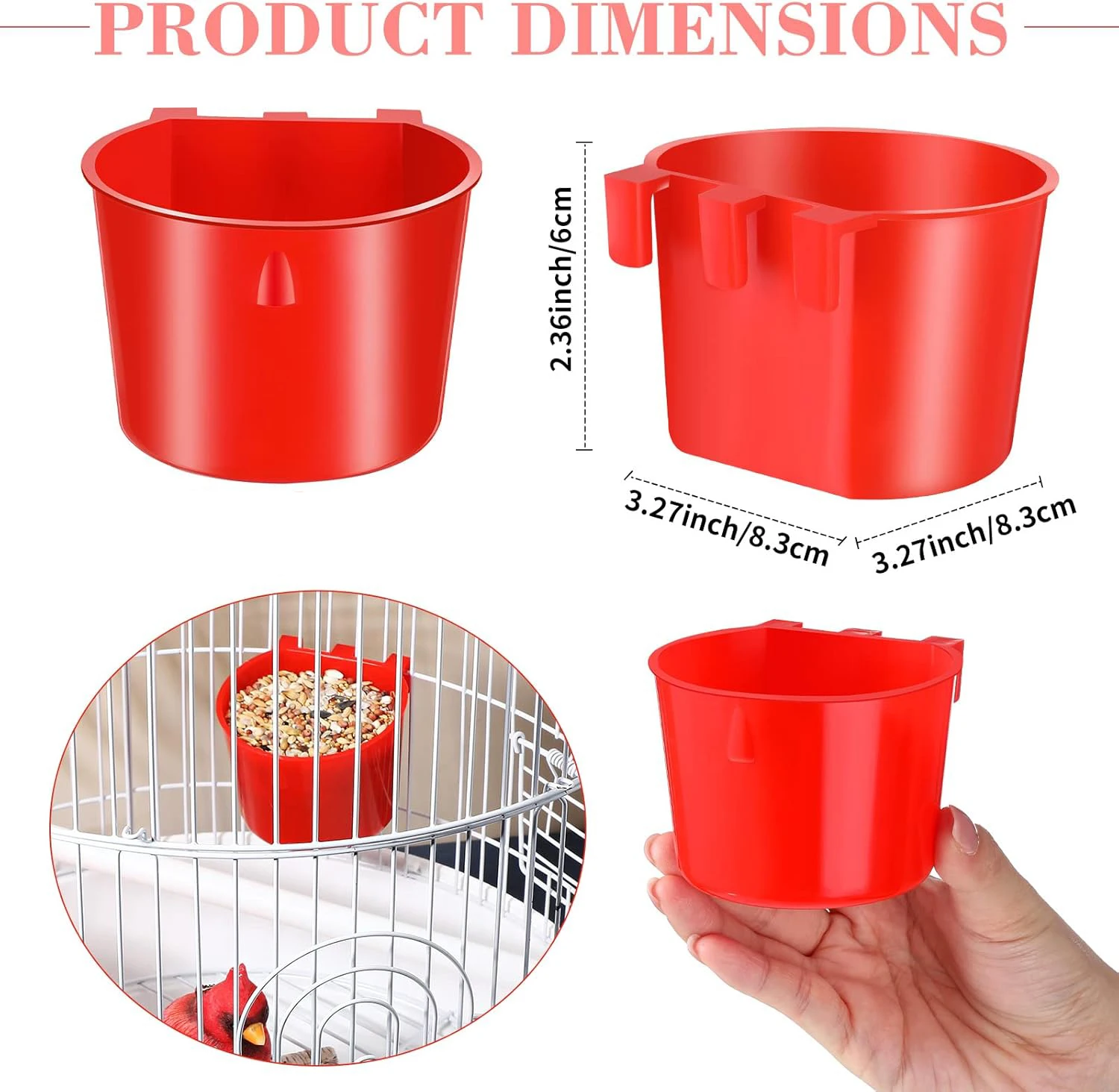 Cage Cups Birds Hanging Feeders Seed Bowl 8 oz Plastic Chicken Feeder Water Bowl for Gamefowl Parrot Parakeet Poultry