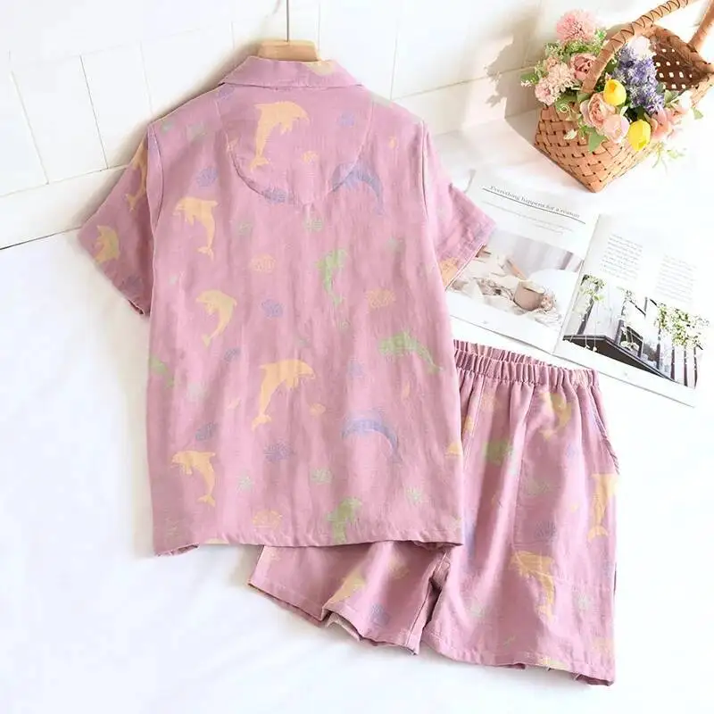 

Цветные тканые жаккардовые шорты с короткими рукавами, пижамная одежда, женский разноцветный хлопковый тонкий комплект одежды для сна на весну и лето