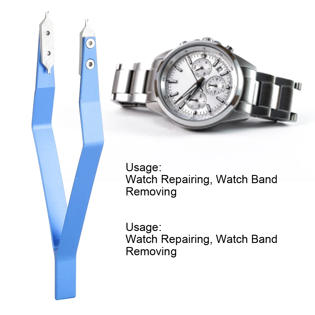 Spring  Tweezers Watch Repairing Tool V Shape Metal Spring  Tweezers Watch Band Removing Watch Repairing Tool (Blue)