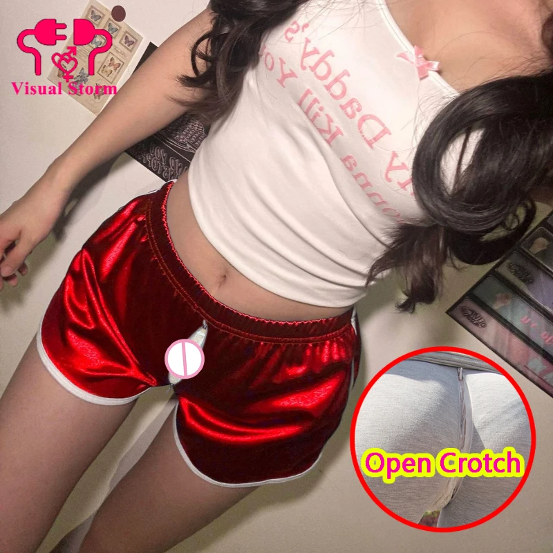 سراويل يوجا للسيدات سراويل قصيرة مفتوحة المنشعب وسحابات مخفية مزدوجة ملابس رياضية مثيرة بدون حمالات ملابس داخلية سهلة خلع الملابس الداخلية