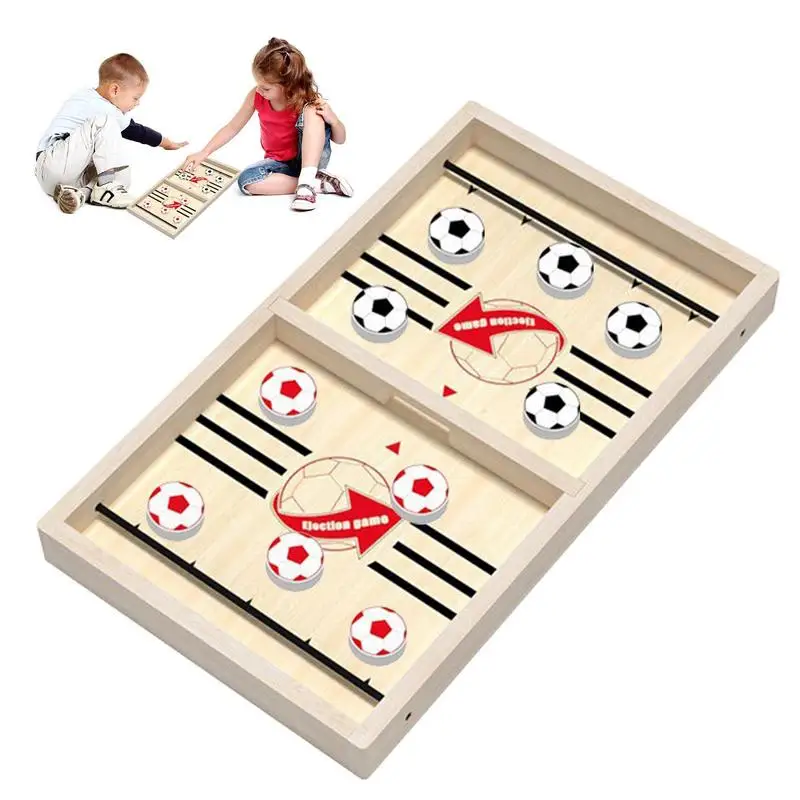 Wooden Hockey Game Mini Tabletop Air Hockey Game With 10 Sling Pucks Wooden Paced FoosballGame Fast Reaction Board