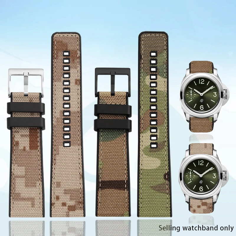 22mm 24mm For  Panerai Lumino PAM441 camouflage nylon silicone strap /111/616 Men's rubber-soled wristband