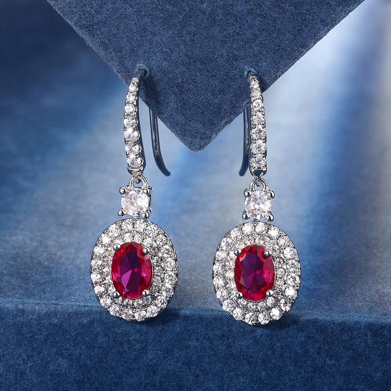 

Princess Diana Created Red Ruby Genuine Natural Garnet 925 Sterling Silver Drop Earring for Women Statement Gemstone Jewelry