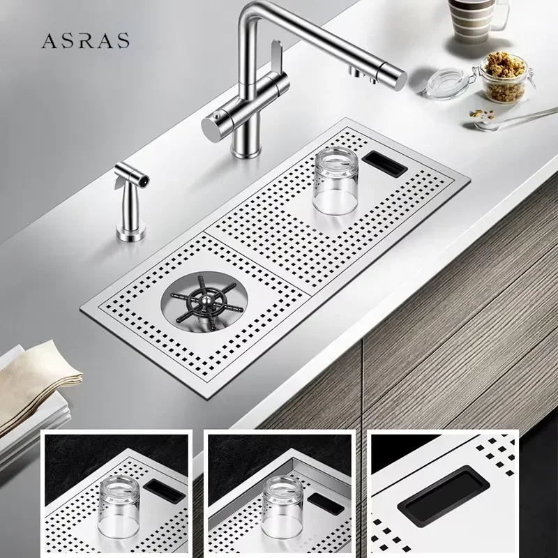 ASRAS Cup Washer Bar Counter kitchen Sink 304 Stainless Steel 4mm Thickness Embed Handmade Brushed For Milk Tea Cafe Shop