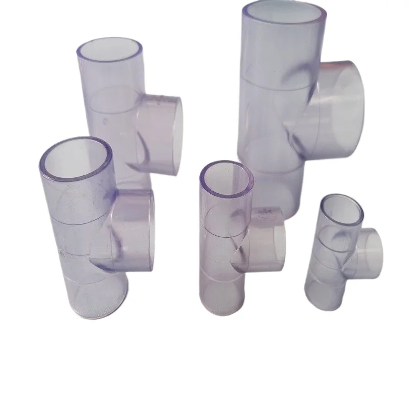 PVC transparent pipe elbow tee joint, straight through fish tank water supply pipe fittings, plastic joint 16mm-50mm