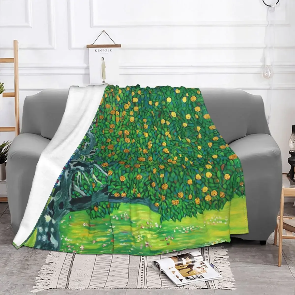 Gustav Klimt Apple Tree Blankets Fleece Beautiful Freyas Art Warm Throw Blankets for Bed Bed Rug