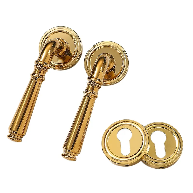

Французский светлый роскошный внутренний дверной замок из чистой меди, латунный высококачественный PVD-замок из яркого золота, универсальная деревянная дверная ручка