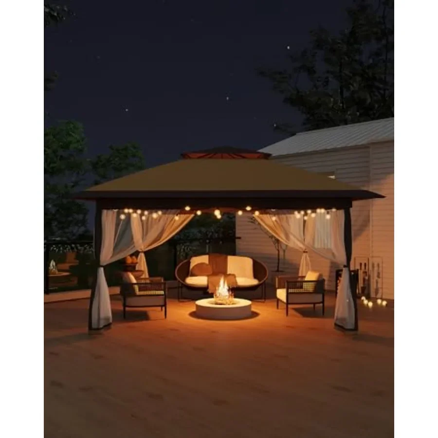 Tent 13x13 Feet Pop Up Gazebo One-Push Setup with 4 Sand Bags for Backyard Parties and BBQs Mosquito Netting Height Adjustable
