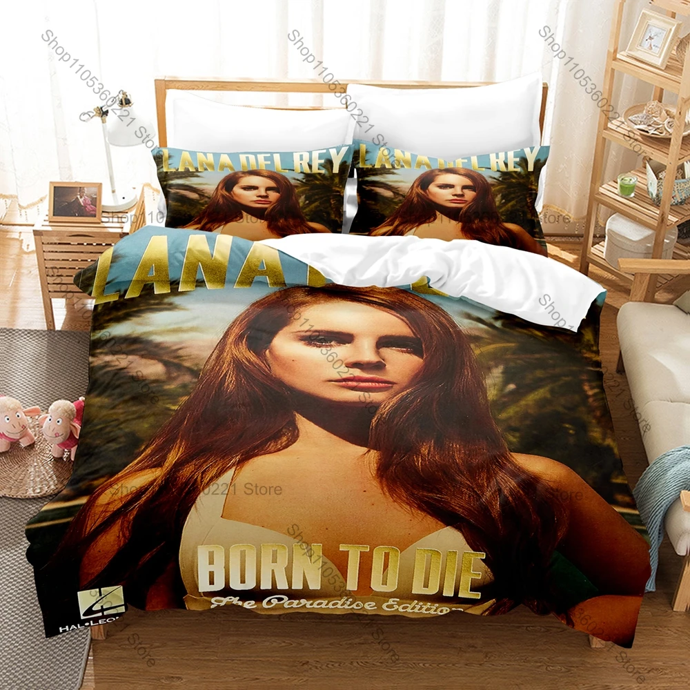 Iconic Vintage Americana Dream Pop Singer Lana Del Rey Bedding Set 1 Duvet Cover + 2 Pillowcases HD Digital Print Fan Bed Linen