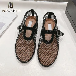 Mesh Flat Ballerina Shoes Buckle Strap Round Toe Hot Selling Girls Dancing Shoe Cut Out Ballet Sapatos Mujer High Quality New