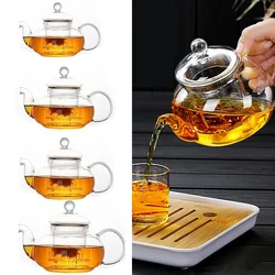 Glass Tea Pot Filterable Heat-resistant Thickened High Borosilicate Glass Flower Teapot Heatable Glass Tea Kettle for Household