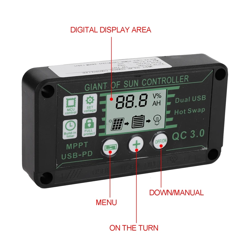 Waterproof 10A-100A Solar Charge Controller MPPT 12V/24V Charge Controller Dual USB Auto Solar Cell Panel Charger Regulator