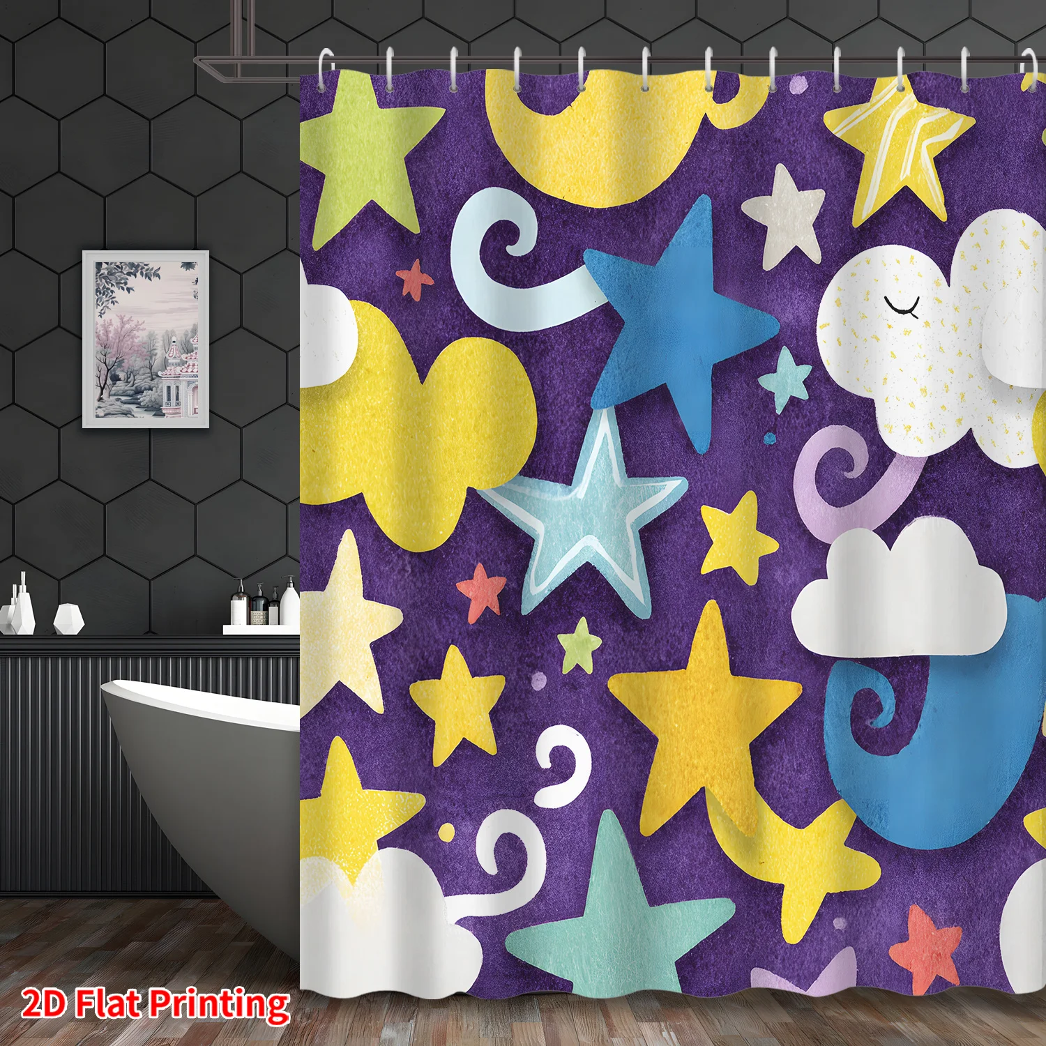 

Whimsical Star Cloud Pattern Shower Curtain Waterproof Bathroom Decor Accessory Fun Aesthetic Design for Modern Home