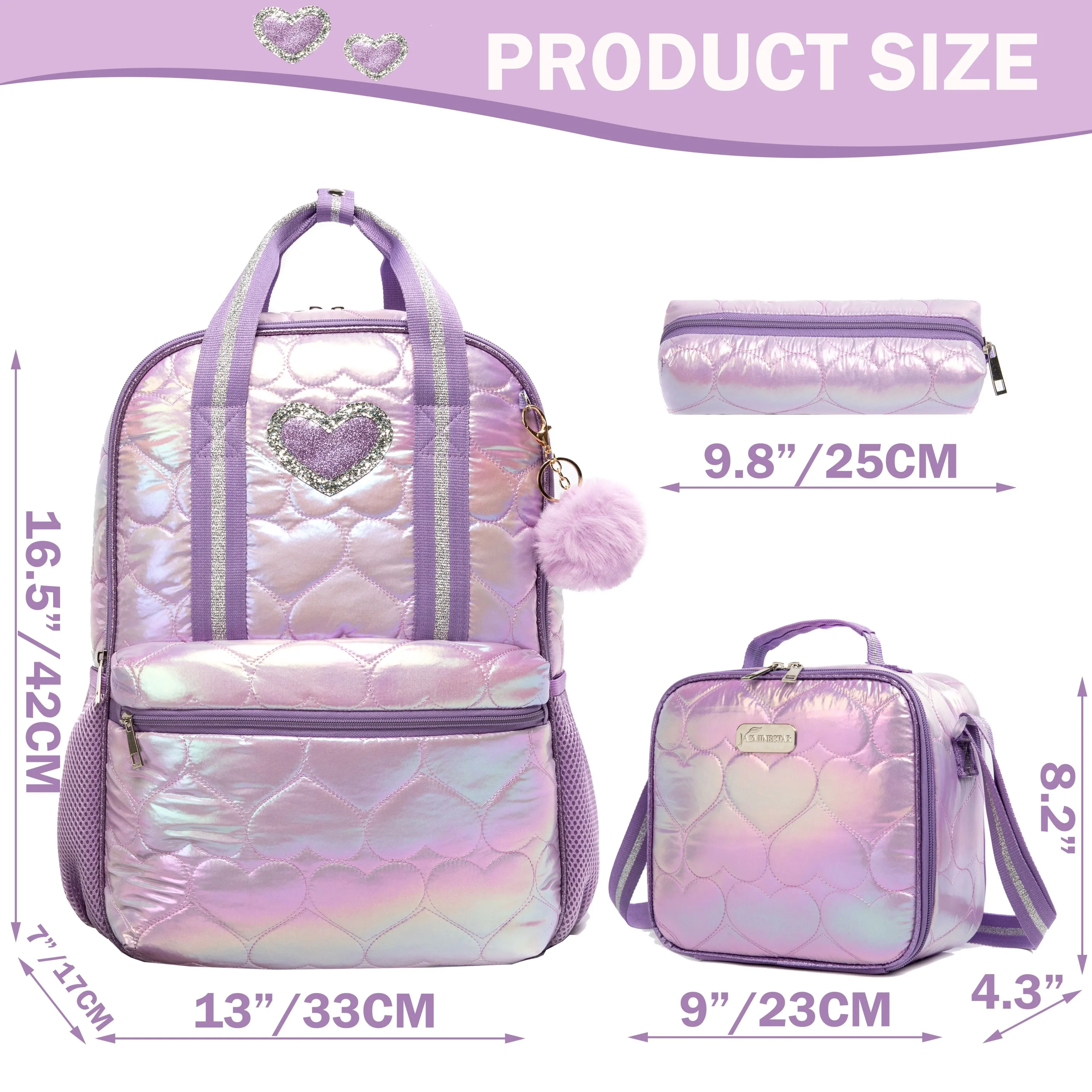 Teen Girls Love Backpack with Lunch Box for Big Kids School Backpacks for Elementary Student Age 6-12