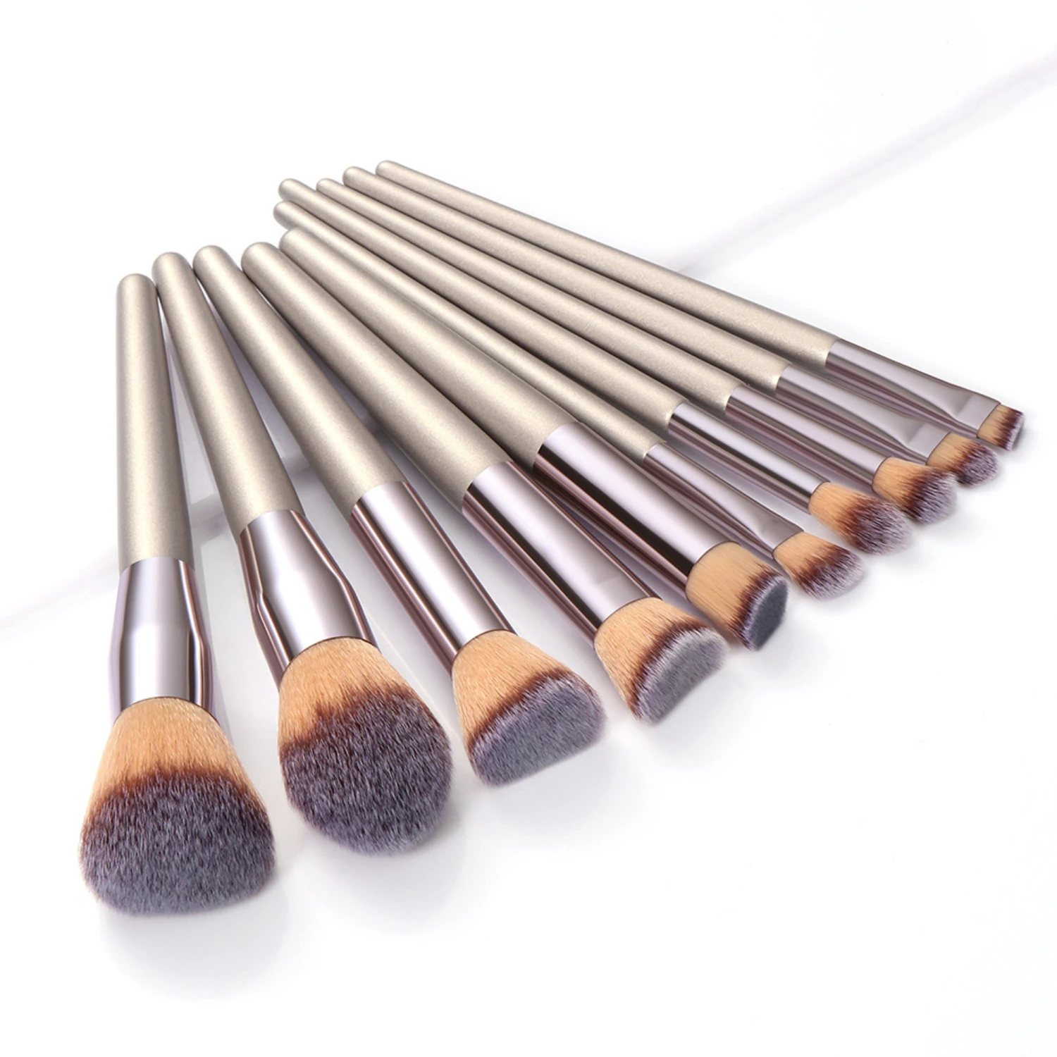 

Chic Champagne Gold Color 10-Piece Makeup Brush Set with Stylish Makeup Accessories