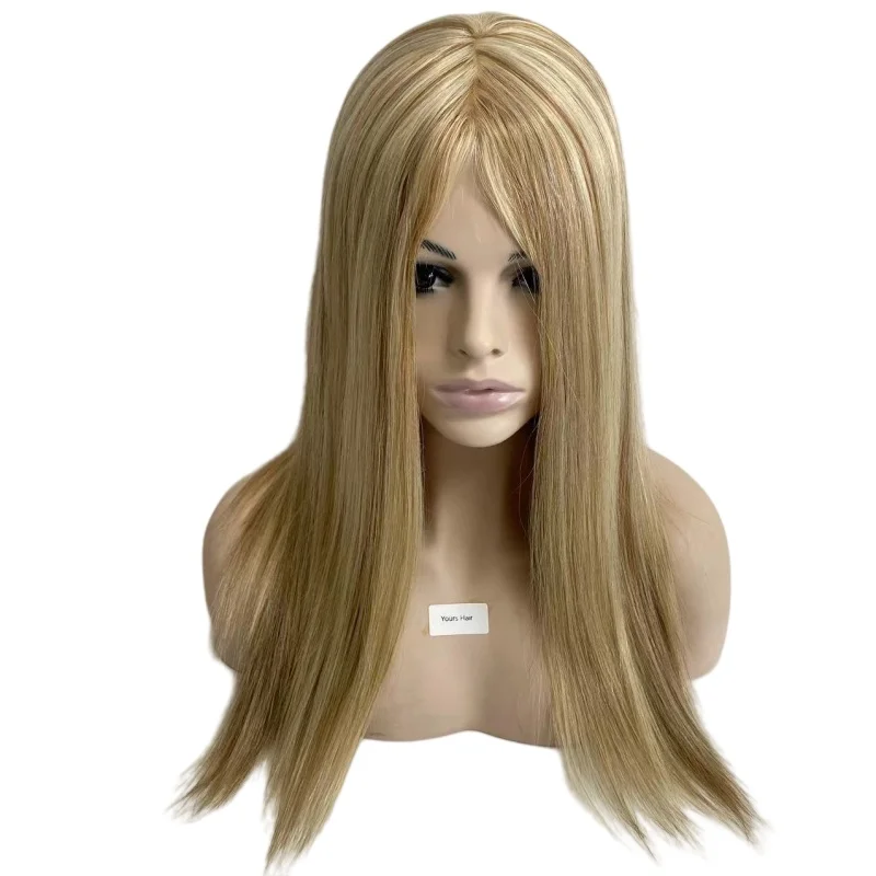 European Virgin Human Hair Blonde Color 60# Piano 10# Silky Straight 4x4 Silk Top Jewish Wig for Woman