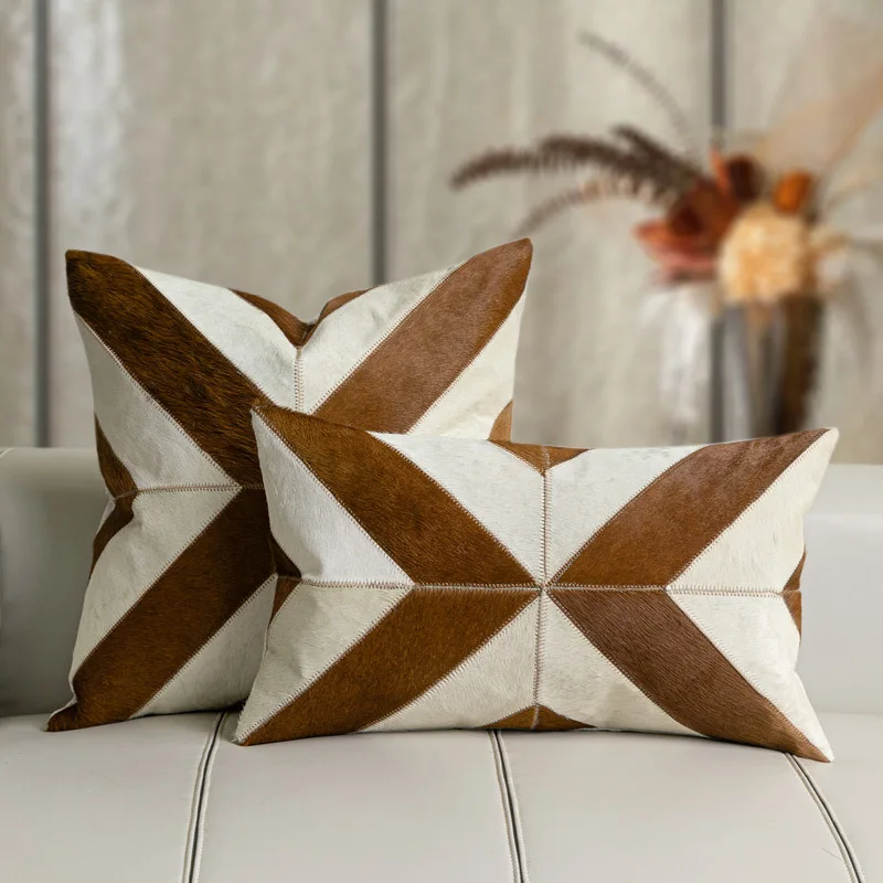 Luxury Cushion Cover Coffee Beige Brown Diagonal Cowhide Patterned Square Pillow Case For Home Hotel Bed Living Room Sofa