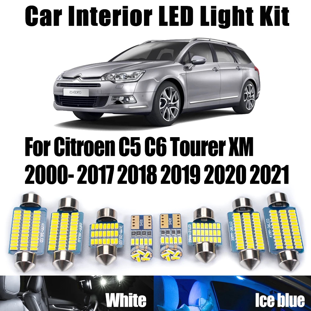 Canbus para citroen c5 c6 tourer xm 2000- 2020 2021 led interior espelho de vaidade tronco luz leitura cúpula lâmpadas kit acessórios do carro