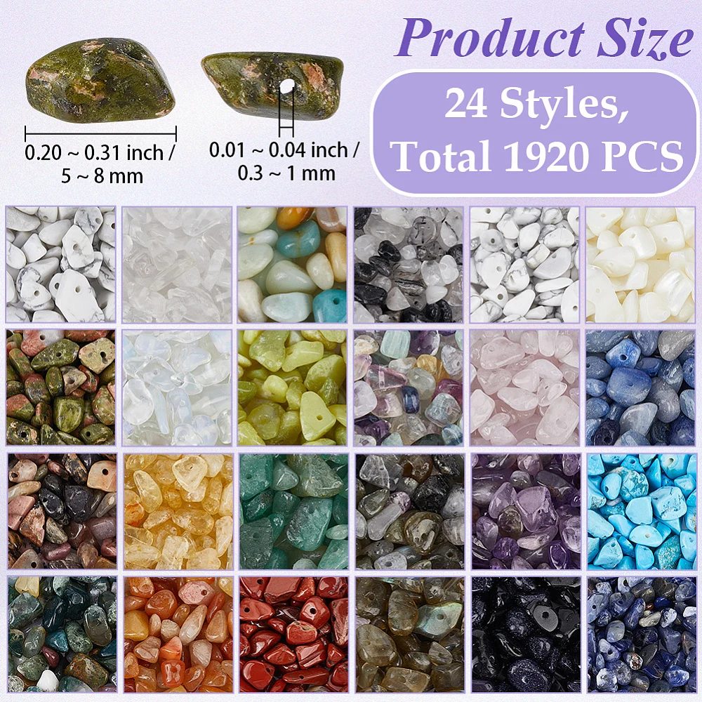 1 Box 8.4 Strands Chip Beads with Holes Irregular Stone Power Mixed Color Spacer Loose Bead Bulk for Jewelry Making Necklace DIY