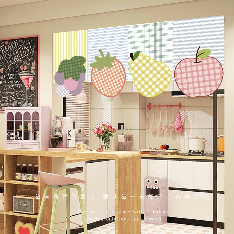 Sweet Grid Fruit Triangle Flag Doorway Curtain Cute Partition Hanging Pennant Coffee Shop Bar Counter Kitchen Curtains