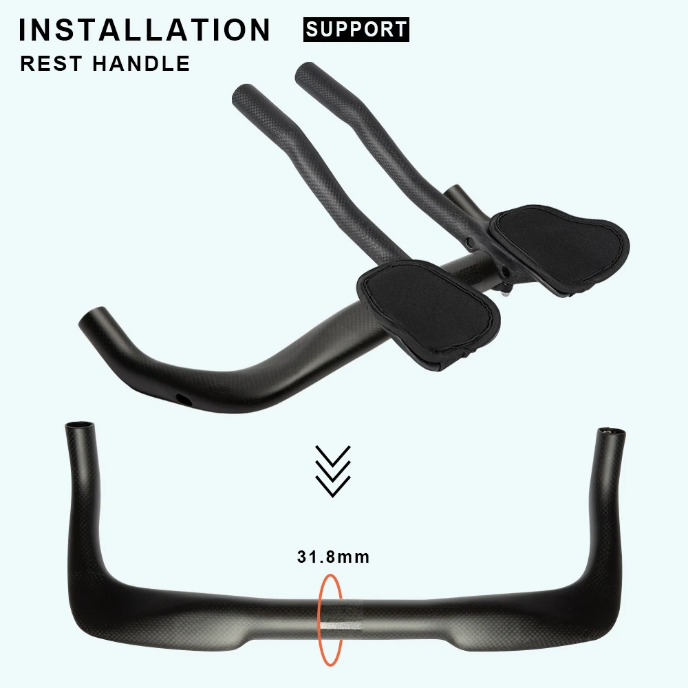 Carbon Handlebar with No Logo for Bike 31.8 Black Triathlon Handlebar Aero Bar 3K Road Bicycle Rest Handlebars