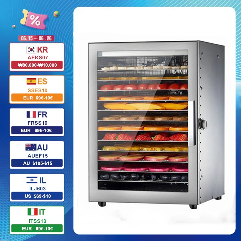 Máquina de frutas secas de 220 V 110 V Secadora de deshidratación de alimentos Secadora de frutas Secadora de alimentos comercial de acero inoxidable Verduras secas Bocadillos para mascotas