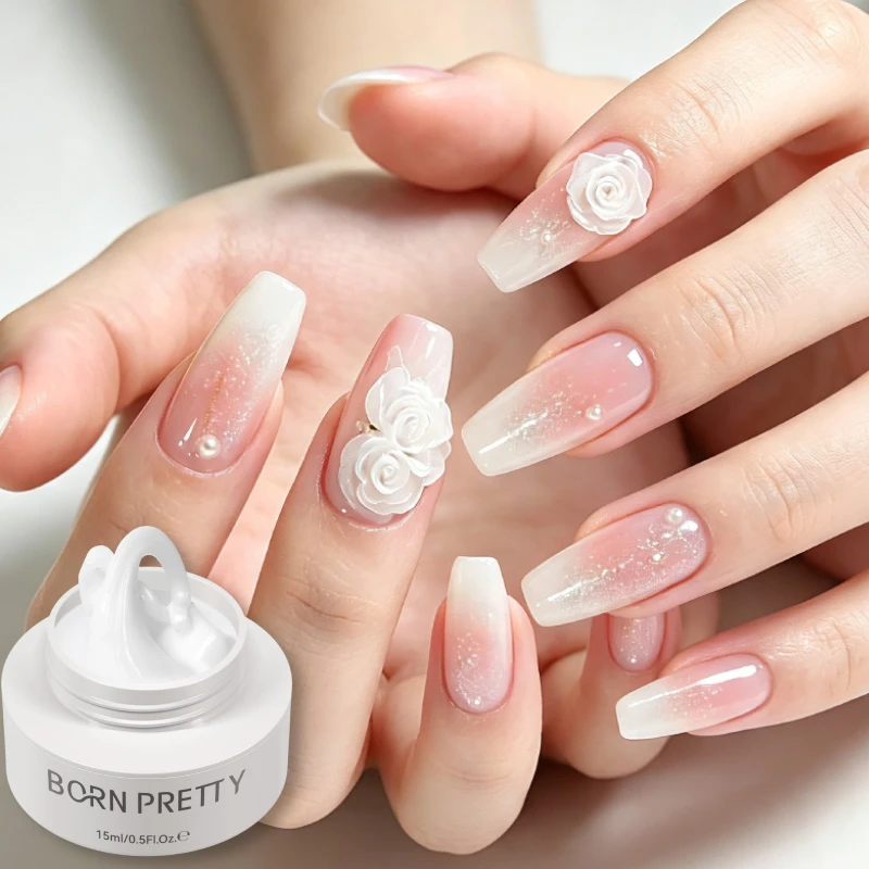 BORN PRETTY 60g Clear Milky White Extension Nail Gel Polish No-Sticky Hand Quick Builder Self Leveling Transparent Nail Art DIY