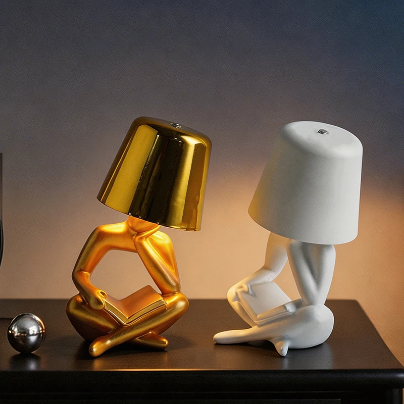 Luxury Thinker Statue Resin Led Table Lamp Touch Warm Night Light for Bedroom Desk Study Modern Interior Table Decor Accent