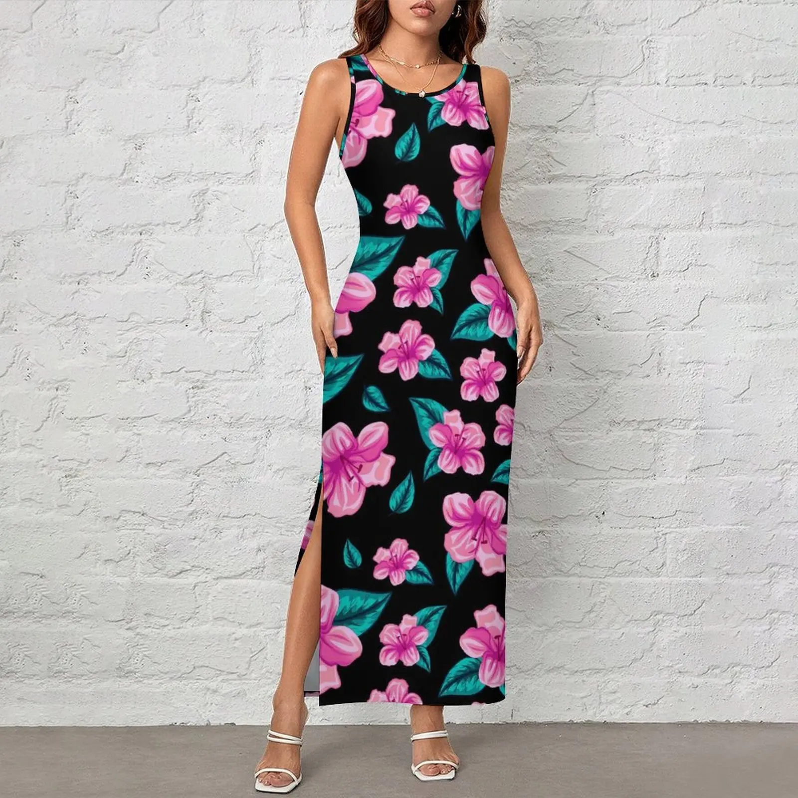 Tropical Floral Dress Sleeveless Hawaiian Flower Fashion Maxi Dresses Kawaii Bodycon Dress Womens Pattern Oversize Clothing