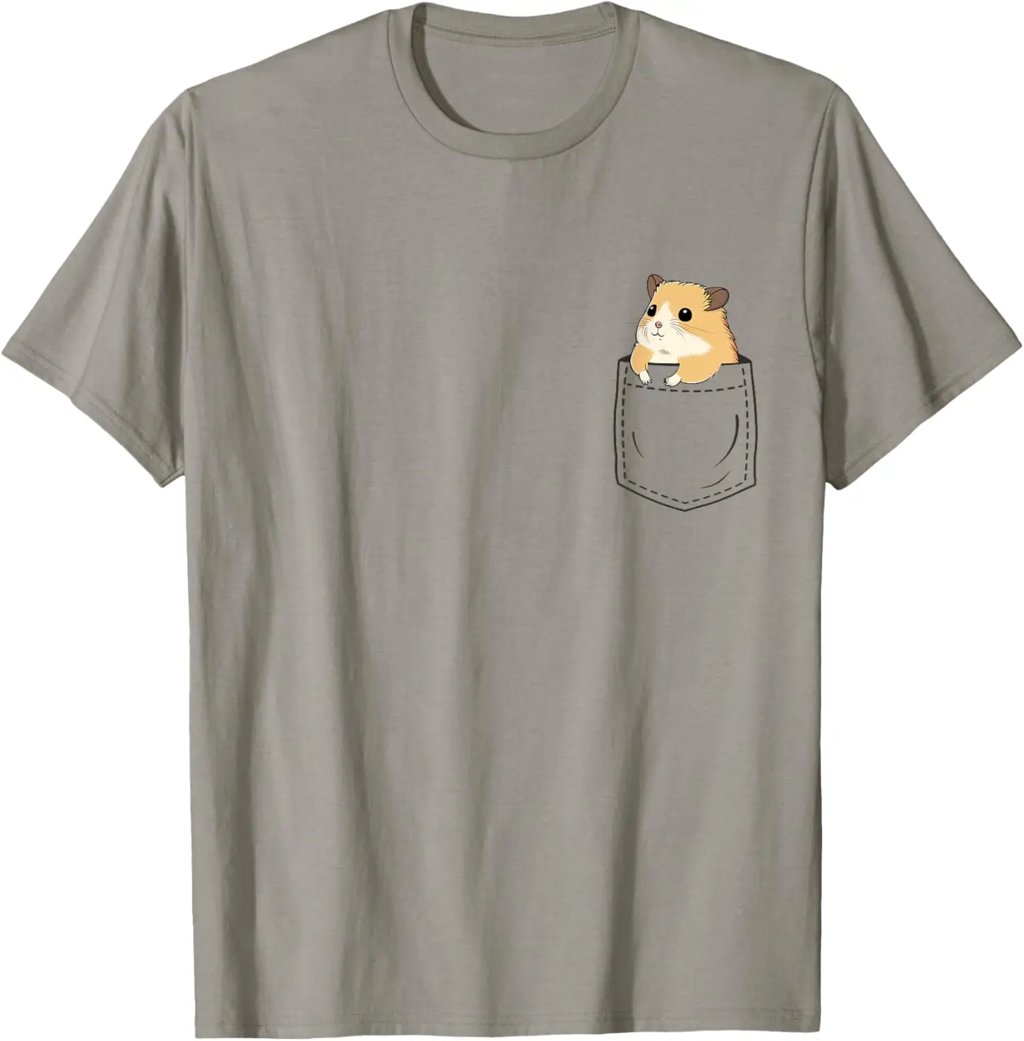 Cute Hamster Peeking Pocket Graphic Tee Soft Breathable Cotton T-Shirt for Casual Outings