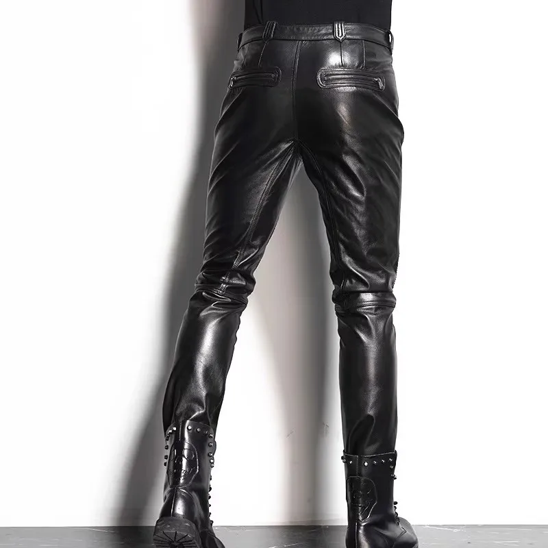 Mauroicardi Spring Cool Handsome Black Pu Leather Moto & Biker Pencil Pants Men High Waist Luxury Mens Designer Clothes 2025