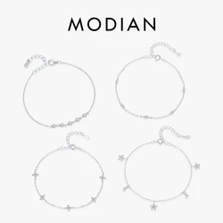 MODIAN 925 Sterling Silver Stars & Geometric Trendy Stackable Dainty Bracelets Adjustable Link Chain Bracelet For Women Jewelry