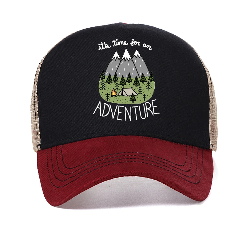 

It's Time for An Adventure men hat funny Outdoor exploration Baseball Cap cool Camping Climbing sunhat Mesh Breathable caps