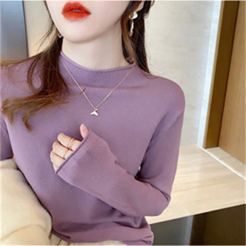 

Slim Fit Long Sleeve Knitted Sweater Half High Collar Base Layer Fashionable Warm Autumn Winter New Style Versatile Base Laye...