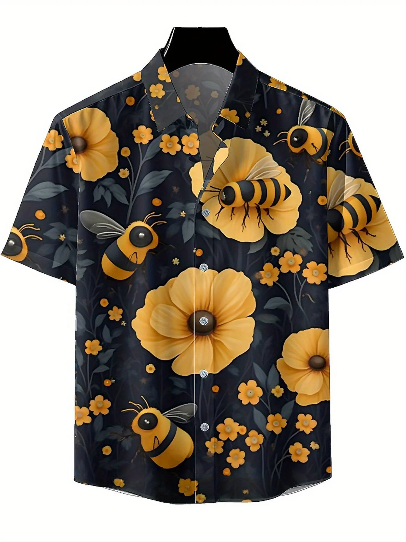 メンズプラスサイズアロハシャツ蜂と花柄、ユニセックスアロハシャツ、夏のトップスTシャツ、ストリートウェア