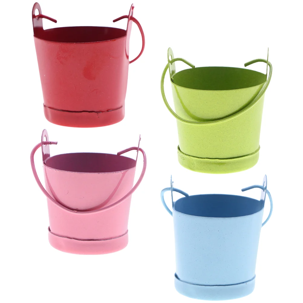 4 Pcs Kids Toys Mini Tin Bucket Miniature Decor Craft Decoration Flowerpot Photograph Prop Metal