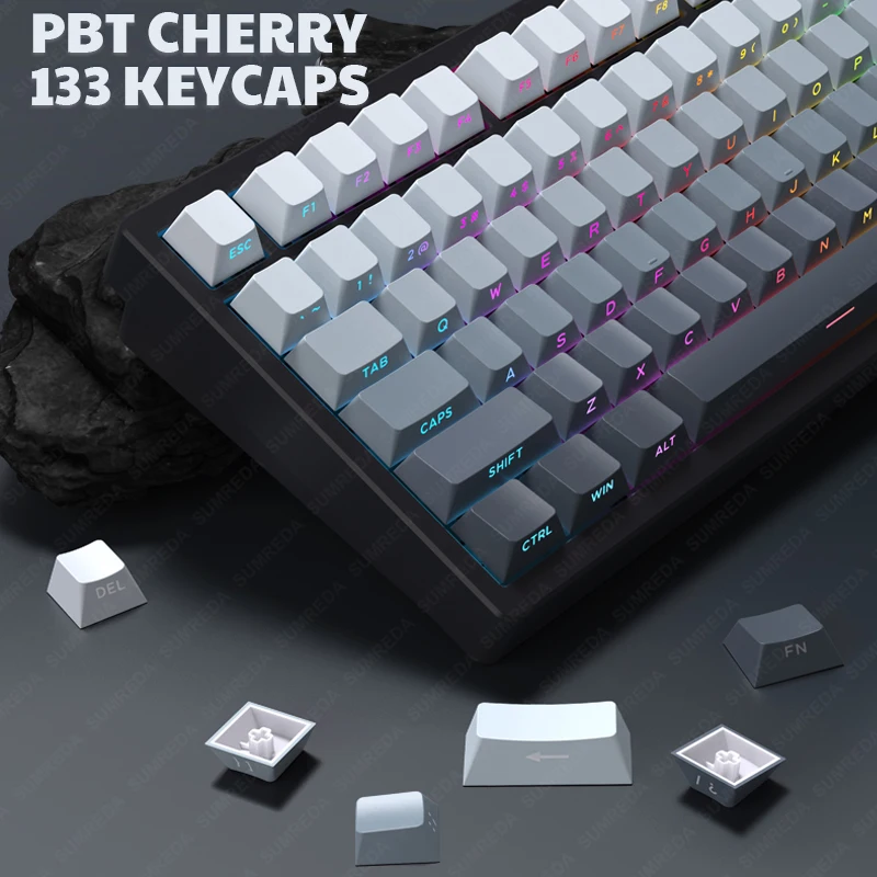 Wob Rainy75 Keycaps 133 Keys Gradient PBT DYE SUB Key caps Cherry Profile Keycaps For Sugar65 LEOBOG Hi75 Hi8 Aluminum Keyboard