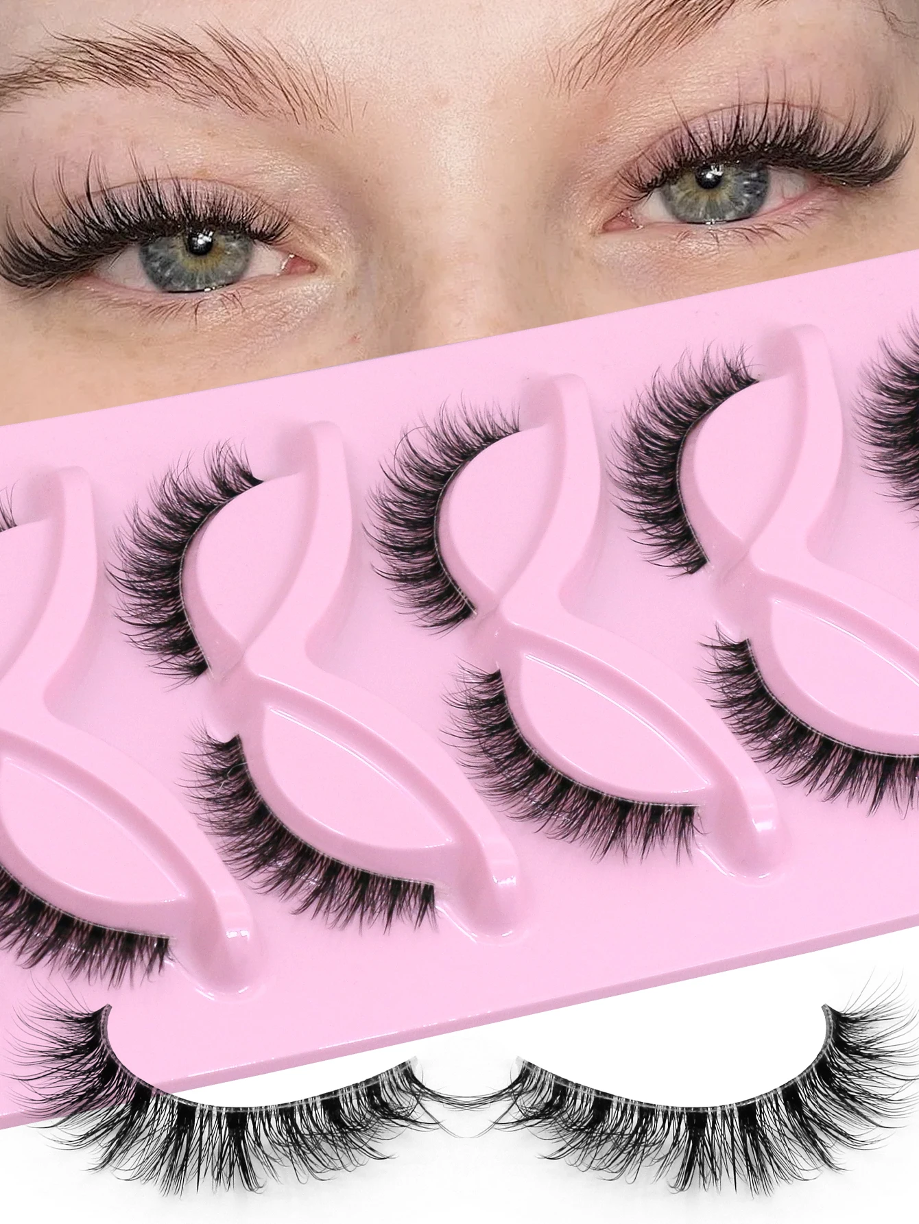 VELTRINAY Cat Eye Eyelashes Natural Wispy False Lashes 3D Faux Mink Lashes Natural Look Short Fake Lashes Makeup
