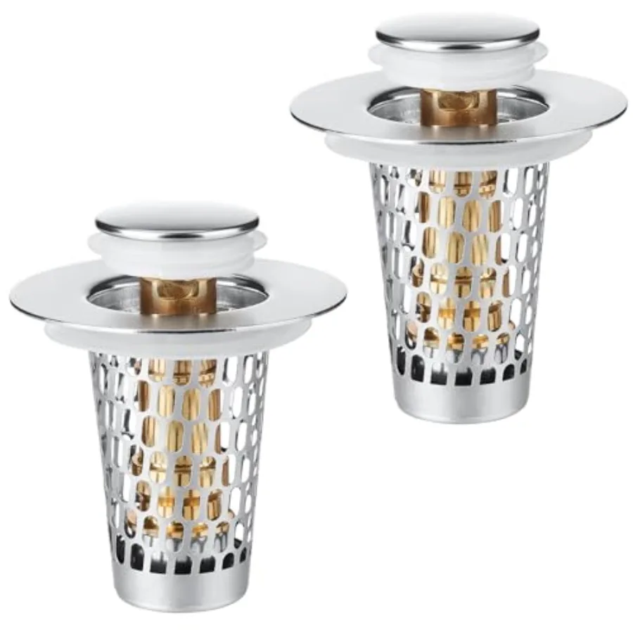 

Bathroom Sink Drain Strainer 2Pack, Stainless Steel Sink Stopper for Bathroom Pop Up Stopper with Filter Basket Hair Catcher fo