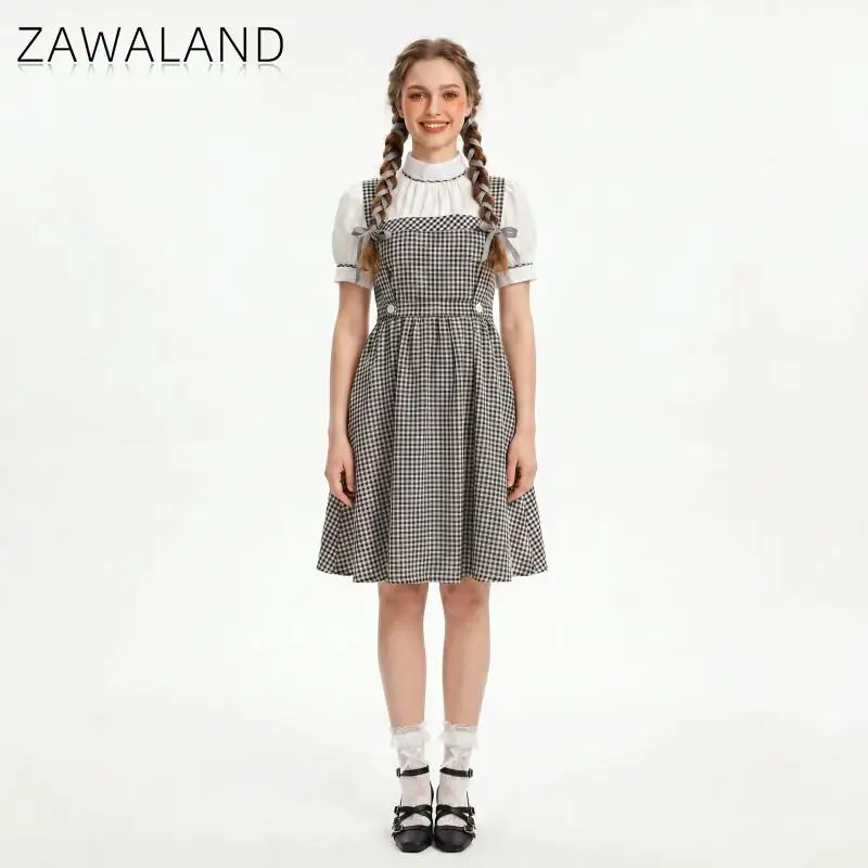 Disfraz de Dorothy del Mago de Oz, Conjunto de Vestido Azul a Cuadros para Madre e Hija, Traje Familiar para Halloween, Carnaval y Fiestas