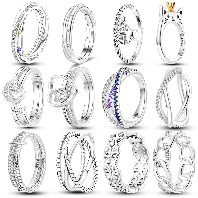 Anillos de plata 100% 925 para mujer, sortija de serpiente trenzada, sortija apilable de oro rosa de lujo, joyería de compromiso para fiesta de boda