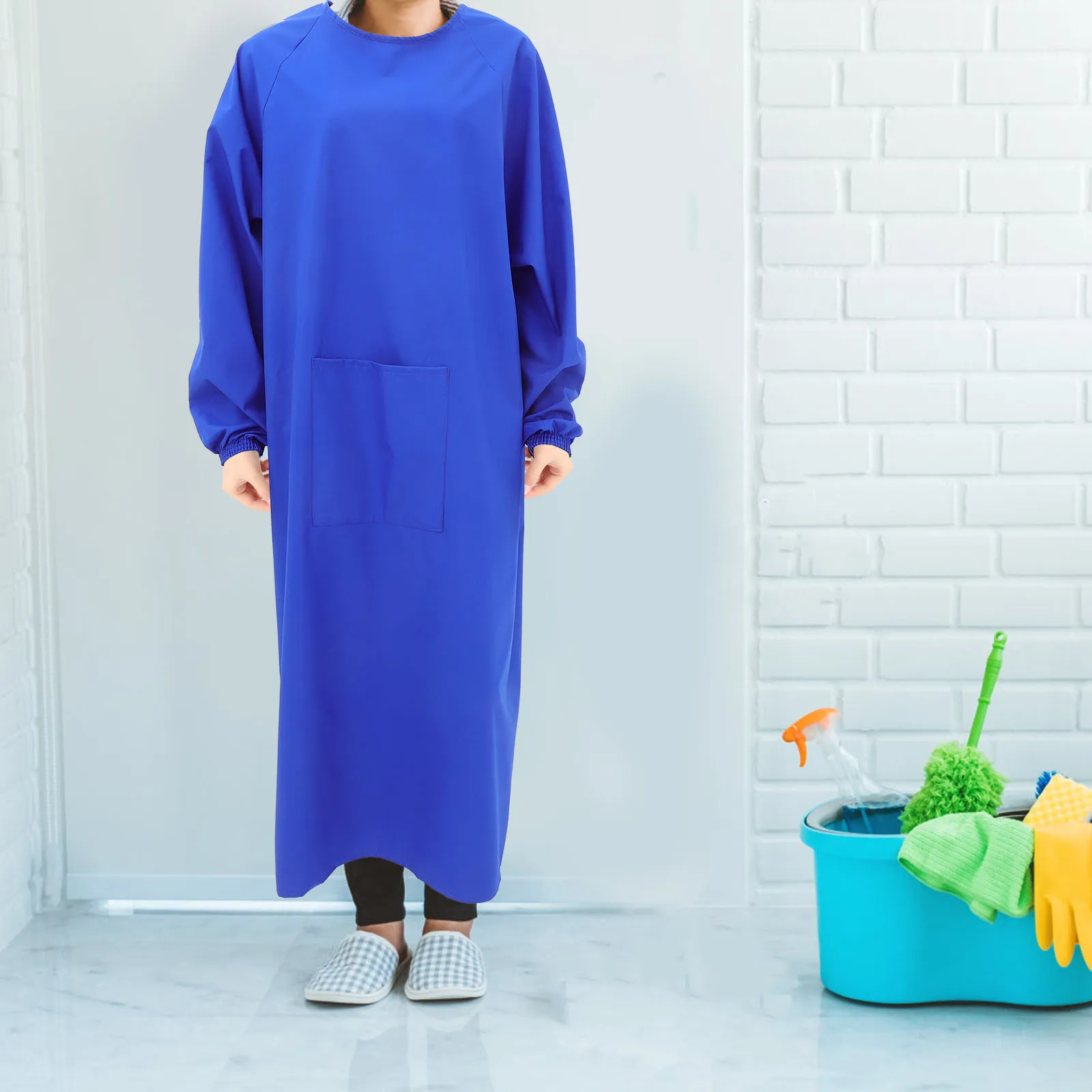 Long Sleeve Waterproof Oil Resistant Apron for Cooking Cleaning Laundry Dog Grooming Professional Workwear Kitchen Smock Easy