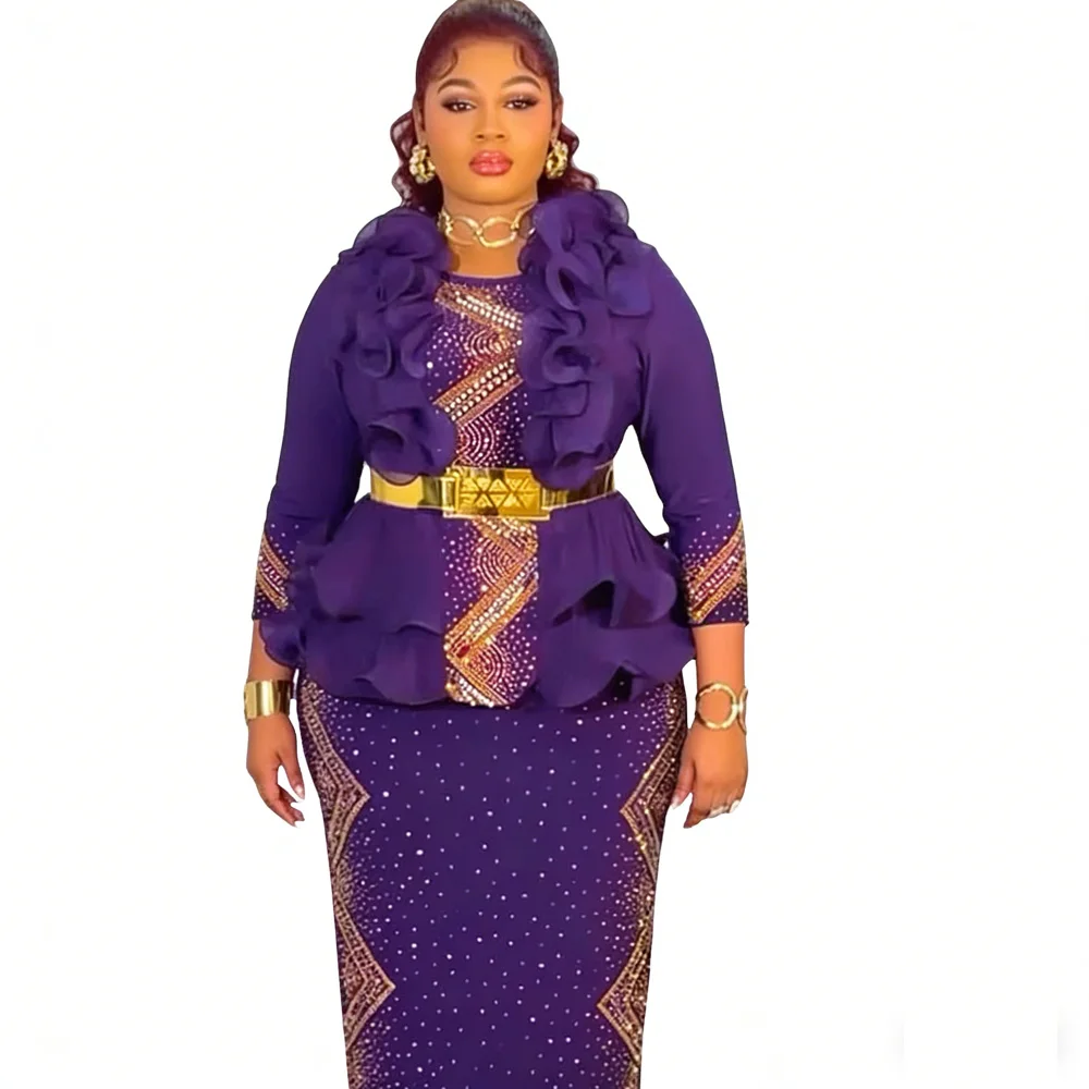 

Роскошные африканские платья с бриллиантами для элегантных женщин: облегающее макси-платье с рюшами, вечернее платье для свадьбы и вечеринок, дашики, анкара, Турция, новинка