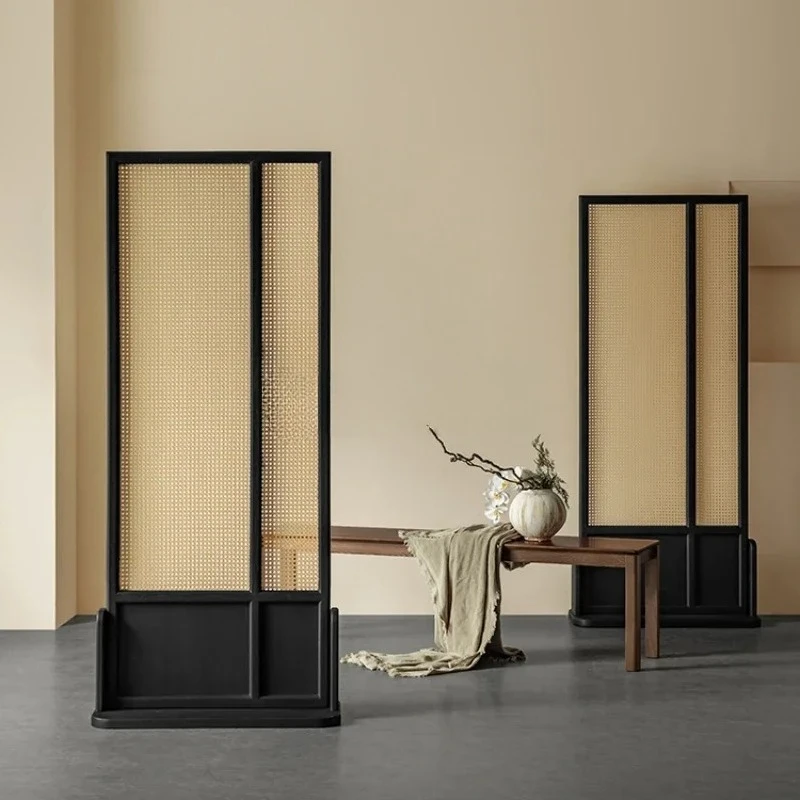 

Rattan screen solid wood living room tea room partition movable modern simple home wabi sandy wind